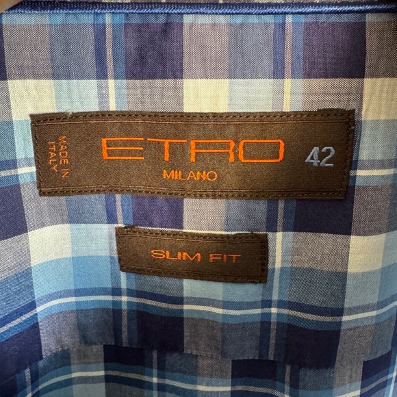 Etro Milano Men's Slim Fit‎ Long Sleeve Plaid Button Up Casual Dress Shirt 42 - Picture 4 of 13